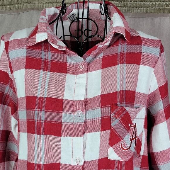 CONCEPTS SPORT Alabama Red/White/Gray Plaid Flannel‎ Shirt Medium - Picture 2 of 10